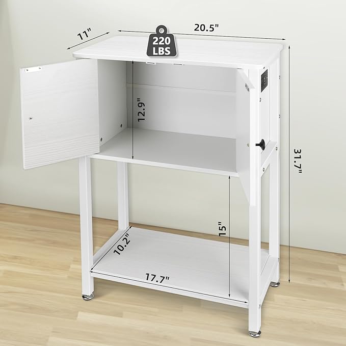 5-10 Gallon Fish Tank Stand, Heavy Duty Aquarium Stand with Cabinet & Power Outlets for Fish Tank Accessories Storage, Double Reptile Terrarium Stand 20.5" L* 11" W Tabletop, White-PurrikoPets