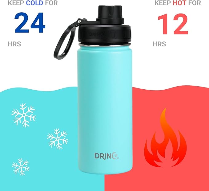 DRINCO Stainless Steel Water Bottle Spout Lid Vacuum Insulated Double Wall Water Bottle Wide Mouth (40oz 32oz 22oz 18oz 14oz) Leak Proof Keeps Cold or Hot (18 oz, 18oz Teal)-PurrikoPets