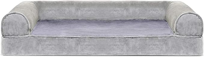 Furhaven Orthopedic Dog Bed for Medium/Small Dogs w/ Removable Bolsters & Washable Cover, For Dogs Up to 35 lbs - Faux Fur & Velvet Sofa - Smoke Gray, Medium-PurrikoPets