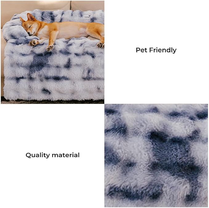 FUNNY FUZZY Pet Fluffy Fuzzy Couch Cover, Calming Washable Dog Bed Sofa Protector Pets Mat for Small Medium Dogs and Cats (Tie-dye Blue,33.45 × 28.35 × 5.51 in)-PurrikoPets