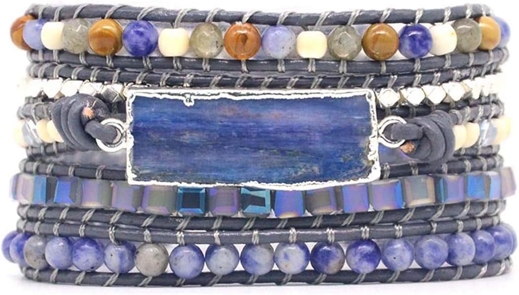 YGLINE Boho Handmade Wrap Leather Tube Crystal Stone Bracelet for Women