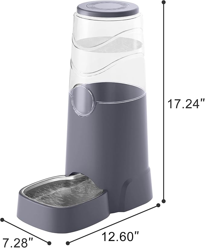 8L Automatic Pet Waterer,Gravity Stainless Steel Water Feeder,Gravity Pet Water Dispenser,Large Capacity Waterer with Stainless Steel Bowl for Medium and Large-Sized Cats and Dogs(8L,Grey)-PurrikoPets