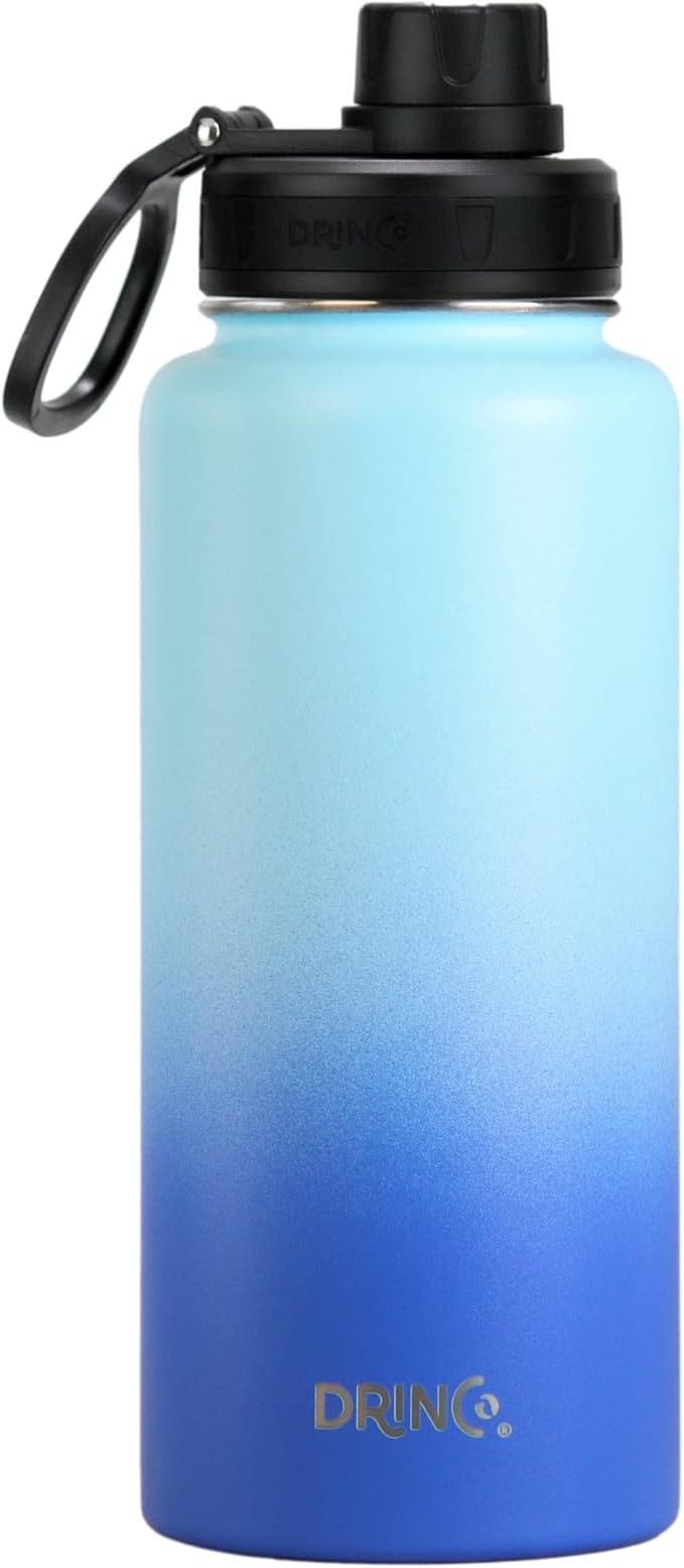 DRINCO Stainless Steel Water Bottle Spout Lid Vacuum Insulated Double Wall Water Bottle Wide Mouth (40oz 32oz 22oz 18oz 14oz) Leak Proof Keeps Cold or Hot (32 oz, 32oz Morning Sky Blue)-PurrikoPets