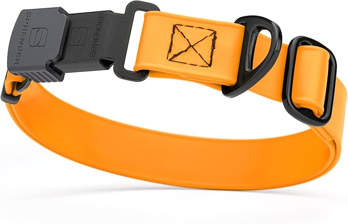 Dogline Biothane Waterproof Dog Collar with Herm Sprenger Stainless Steel Quick Release Buckle – Heavy Duty Tactical Durable Collar for Dogs – Comfortable and Safe Pet Collar, W 1" L 15-25", Tangerine-PurrikoPets