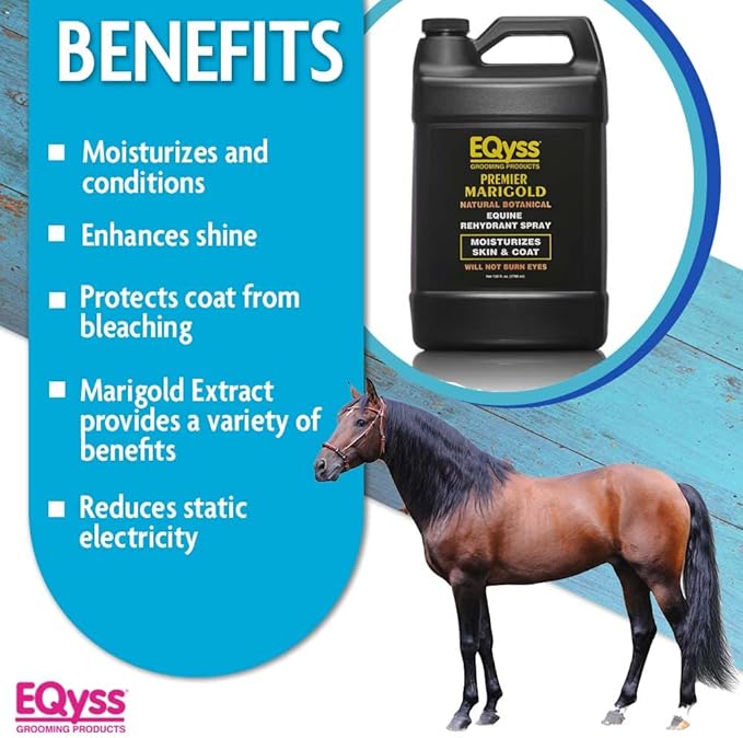 EQyss Premier Marigold Equine Coat Conditioning Spray - Moisturize Horse's Skin & Coat, Add Shine, Detangle, Repel Dirt & Dust, Silicone-free (128 oz)-PurrikoPets