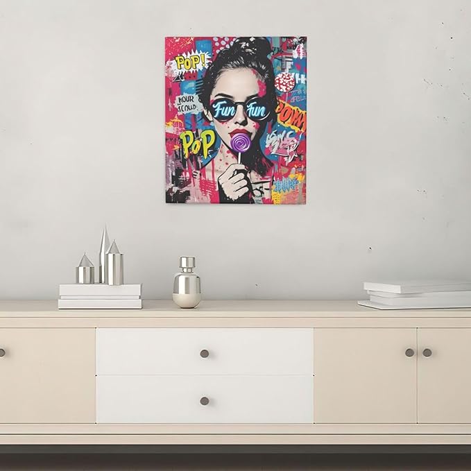 Fashion Women Wall Art Glam Modern Artwork for Girls Banksy Street Graffiti Pop Art Canvas Pictures Painting Print Framed Decorations Gifts for Bedroom Living Room Office 20"x24"-PurrikoPets