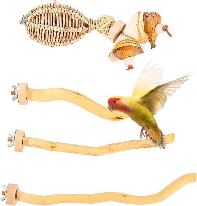 3Pcs Bird Toys Perch Stand for Cage, Natural Parrot Toys, Small Chewing Sticks Toys Bird Cage Accessories for Conures Parakeets Cockatoo African Grey Parrots (3PCS)-PurrikoPets