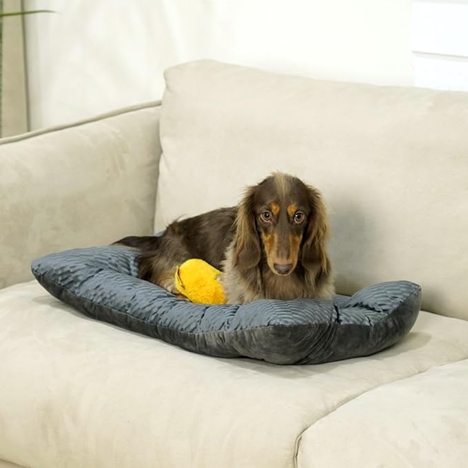 FUNNY FUZZY 24x18 Washable Dog Bed Reversible Crate Mat, 2 in1 Orthopedic Puppy Bed for Small Dogs/Cats, Fluffy Deluxe Kennel Mattress,Sleeping Pad,Charcoal Grey,S-PurrikoPets