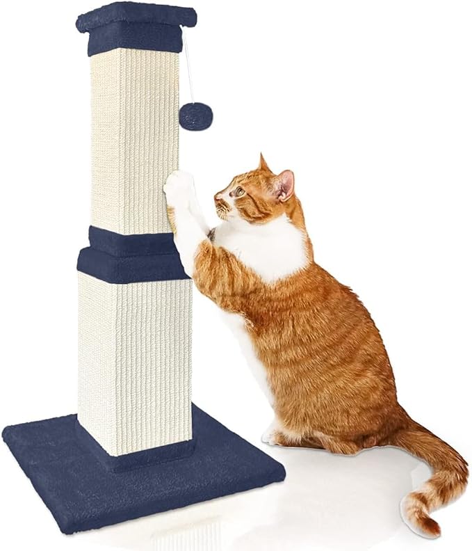 AGYM Cat Scratching Post, 32 Inch Cat Scratch Post for Cats and Kittens, Protect Your Furniture and Exercise Cats, Nature Sisal Modern Cat Scratcher for Indoor Cats, Blue-PurrikoPets