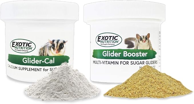 Exotic Nutrition Sugar Glider Vitamin Combo Pack - Powder Multivitamin & Powder Calcium Supplement for Pet Sugar Gliders-PurrikoPets