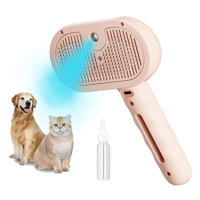 3-in-1 Steam Brush for Cats - Self Cleaning Cat Brush with Anti-Static & Shedding Control, Rechargeable Pet Grooming Tool for Long/Short Hair Cats & Dogs(Pink)-PurrikoPets