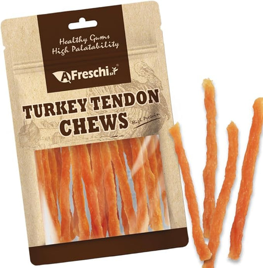 Afreschi Soft Turkey Tendon & Pumpkin Strip 3.5 oz, USA-Sourced Turkey Tendon, Dog Treats for Soft Series, All Natural Human Grade Dog Treat, Suitable for Training chew, Rawhide Alternative-PurrikoPets