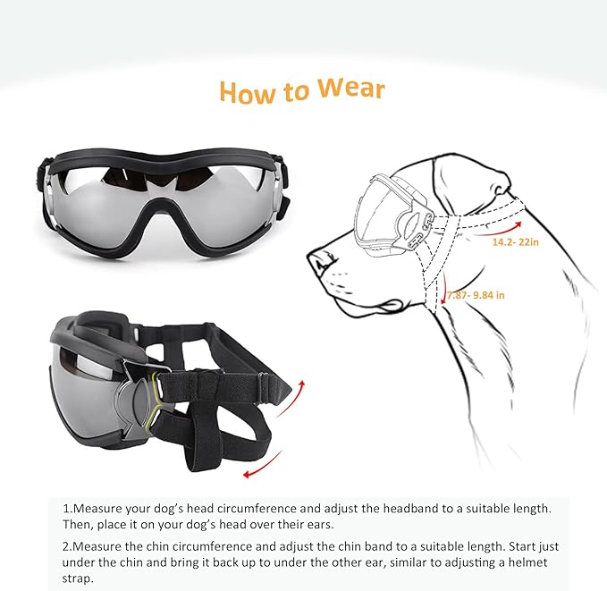 Dog Sunglasses for Large and Medium Breed, Dog Goggles for Large Dogs, Sun Protection, Windproof, Waterproof, Dustproof and Anti-Fog with Adjustable Strap for Driving, Motorcycle, Black-PurrikoPets