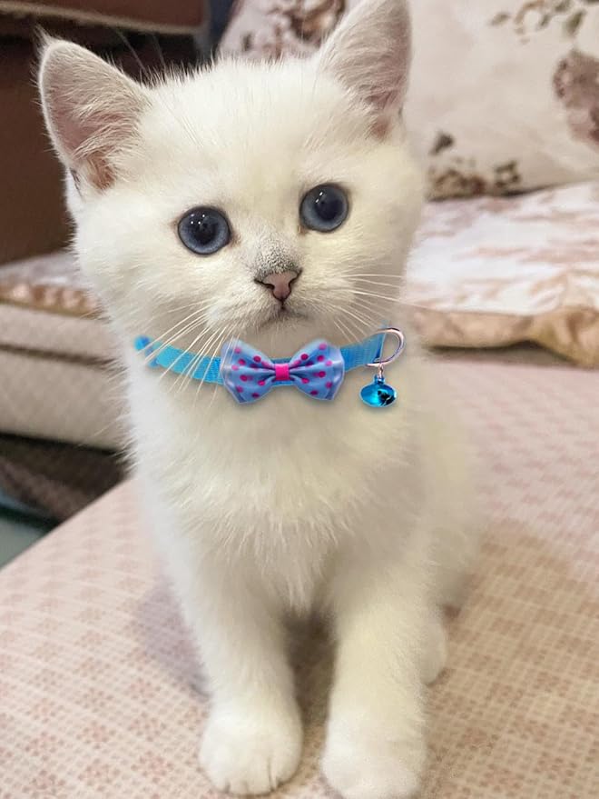 16 PCS Cute Cat Collars with Bells - Breakaway Collars for Girls & Small Kittens - Pink, Bowtie Design - Kitten Supplies-PurrikoPets