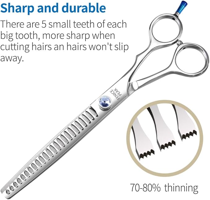 Fenice Professional 7/7.5/8 Pet Grooming Scissors Thinning Cutting Shears for Dog s/Cats Thinning Rate:70-80%(8.0 inch)-PurrikoPets
