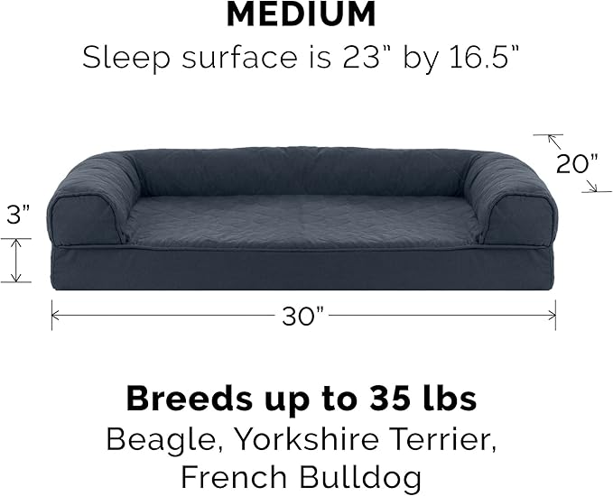 Furhaven Orthopedic Dog Bed for Medium/Small Dogs w/ Removable Bolsters & Washable Cover, For Dogs Up to 35 lbs - Quilted Sofa - Iron Gray, Medium-PurrikoPets