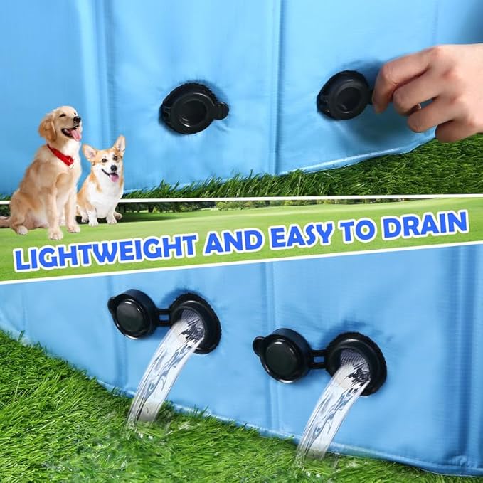 63" Large Dog Pool with Sprinkler, 2-in-1 Foldable Swimming Pool Non-Slip Hard Plastic Splash Sprinkler Kiddie Pool for Outdoor Backyard Kids Dogs Ducks and Pet Baths-PurrikoPets