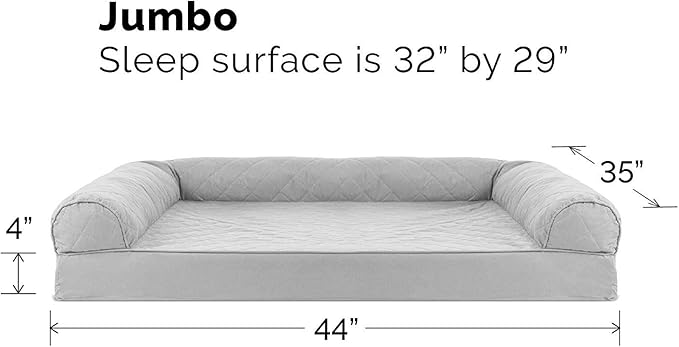 Furhaven Cooling Gel Dog Bed for Large Dogs w/ Removable Bolsters & Washable Cover, For Dogs Up to 95 lbs - Quilted Sofa - Silver Gray, Jumbo/XL-PurrikoPets