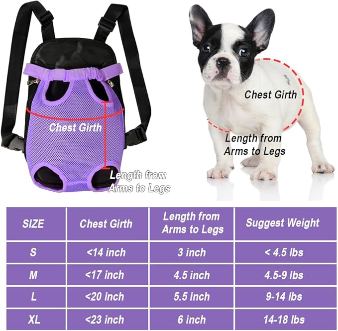 FEimaX Dog Carrier Backpack Pet Legs Out Front Cat Travel Bag, Adjustable Puppy Backpacks Carriers Hands-Free for Small Medium Dogs Cats Hiking Traveling Camping Daily Walking (Small, Purple)-PurrikoPets