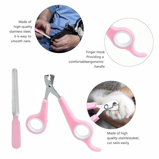 7-Piece Small Pet Grooming Kit: Brush, Nail Clippers, Hair Remover, Shampoo Brush with Hand Strap for Rabbits, Hamsters, Bunnies-PurrikoPets