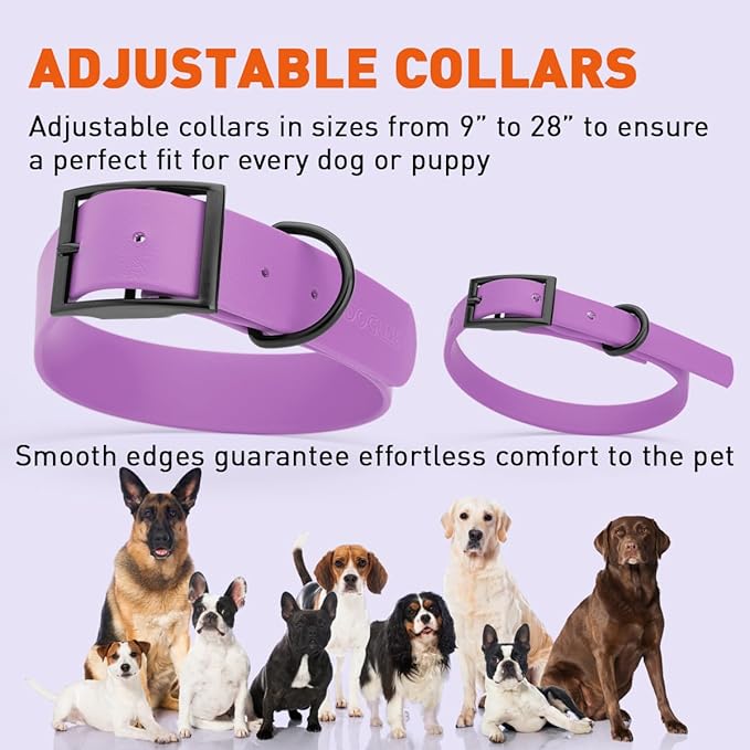 Dogline Biothane Waterproof Dog Collar Strong Coated Nylon Webbing with Black Hardware Odor- Proof for Easy Care Easy to Clean High Performance Fits Small Medium or Large Dogs, Amethyst Purple-PurrikoPets