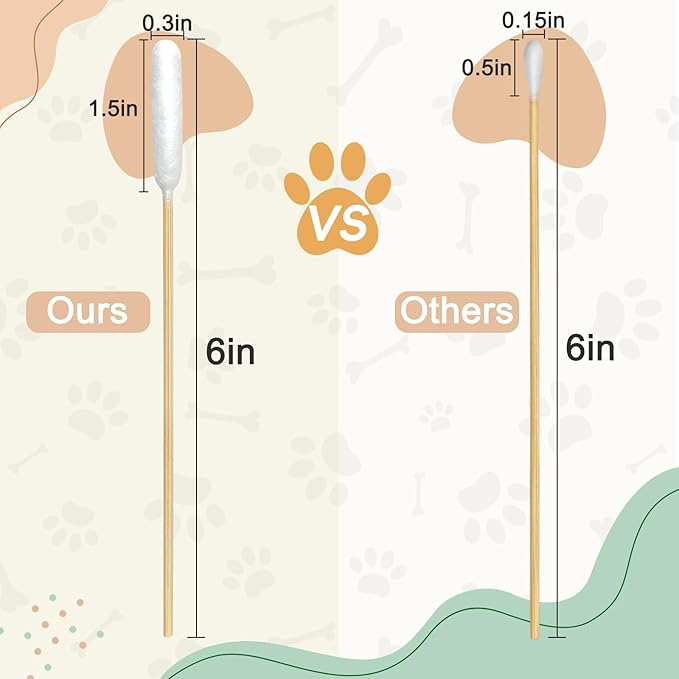 200 PCS Dog Ear Cleaning Kit; 6-Inch Large Cotton Swabs for Gentle & Effective Cleaning. Safe and Hygienic Pet Ear Cleaning Solution-PurrikoPets