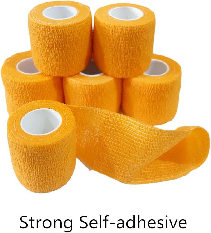 6 Pack 2" x 5 Yards Self Adhesive Bandage Wrap Breathable Cohesive Vet Wrap for Pets, Elastic Self-Adherent Tape for Sports, Wrist, Ankle (Orange)-PurrikoPets