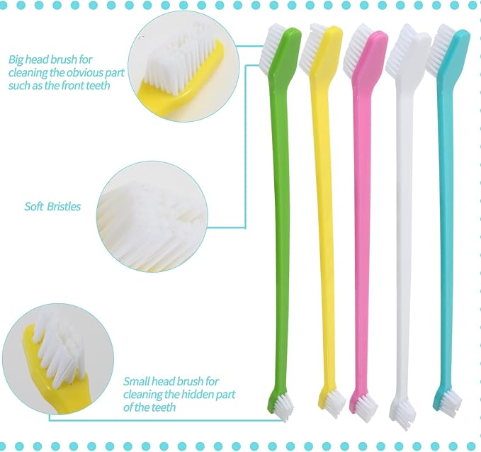 50 Pack Dual Ended Long Dog & Cat Toothbrush, Pet Safe Super Soft Bristles for Pet Dog Puppy Kitten Dental & Oral Care Teeth & Gums, Pet toothbrushes in Box, Bulk Individual polybag (Colorful)-PurrikoPets