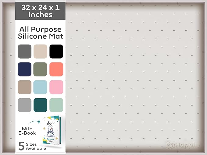 32x24x1” XL Dog Food Mat - All Purpose Under Sink Liner, Washer and Dryer Covers for The Top, Silicone Griddle Mat for Blackstone - Raised Edges Dog Mat for Food and Water Prevent Spill, Waterproof-PurrikoPets