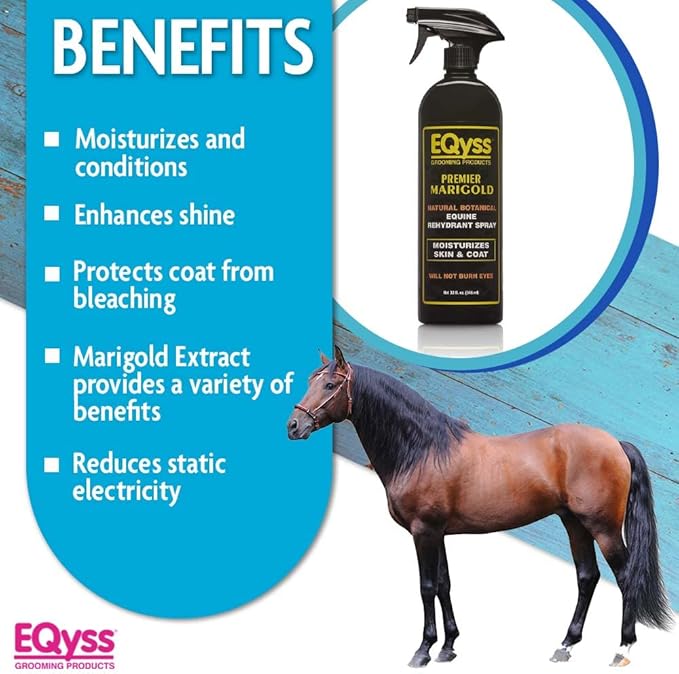 EQyss Premier Marigold Equine Coat Conditioning Spray - Moisturize Horse's Skin & Coat, Add Shine, Detangle, Repel Dirt & Dust, Silicone-Free (32 oz)-PurrikoPets