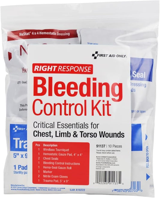 First Aid Only 91137 Critical Essentials Bleeding Control Kit for Chest, Limb & Torso Wounds, 10 Pieces-PurrikoPets