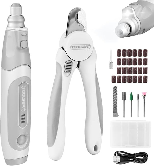 Dog Nail Grinder and Clippers - Upgraded 3-Speed Electric Rechargeable Pet Nail Trimmer with LED Light Super Quiet Paws Grooming Kit Painless Grinding Tool for Large Medium Small Dogs & Cats-PurrikoPets