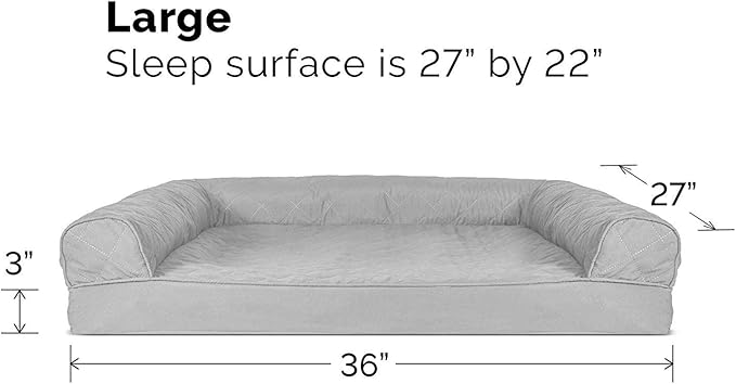 Furhaven Cooling Gel Dog Bed for Large/Medium Dogs w/ Removable Bolsters & Washable Cover, For Dogs Up to 55 lbs - Quilted Sofa - Silver Gray, Large-PurrikoPets