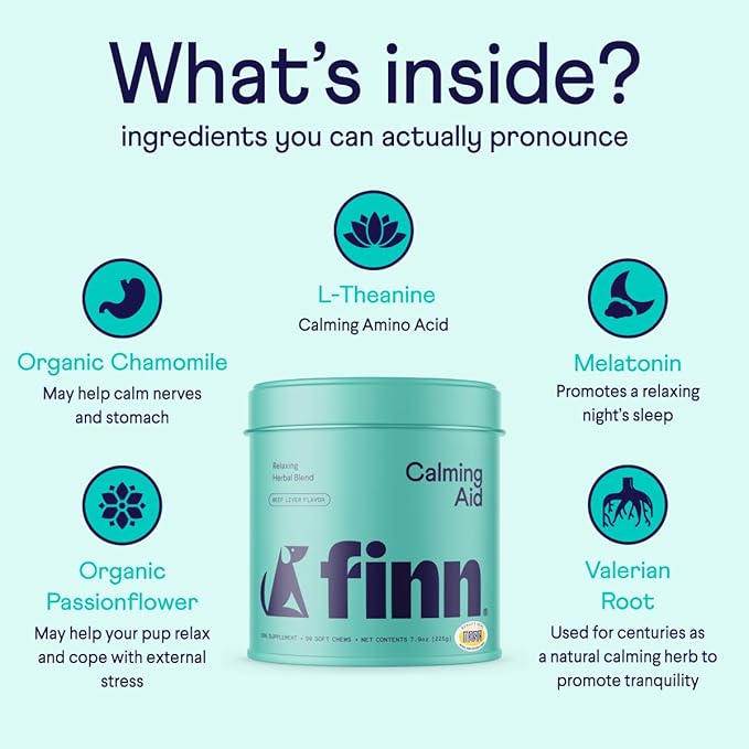 Finn Calming Aid for Dogs - Natural Calming Chews with Melatonin to Support Stress, Separation & Sleep - 90 Soft Chews-PurrikoPets