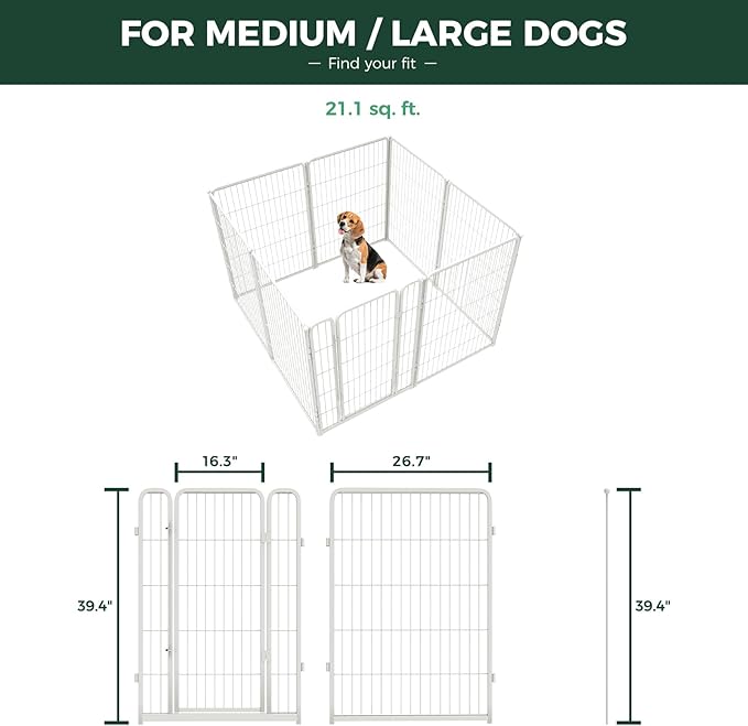 FXW Homeplus Unleashed Indoor Dog Playpen - Stress-Free and Safe Play, Heavy Duty 40 Inch 8 Wire Panels Dog Pen for Medium and Large Dogs, White│Patented-PurrikoPets