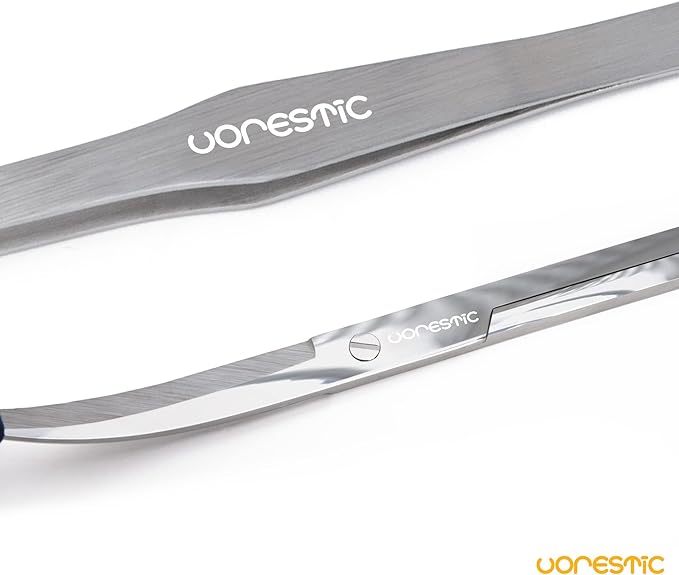 2PCS 15" Curved Aquarium Tweezers Long and 9.8" Aquarium Scissors, Feeding Tongs and Scissors with Protective Cap, Stainless Steel Aquascaping Tools for Plant Trimming and Reptile Feeding-PurrikoPets