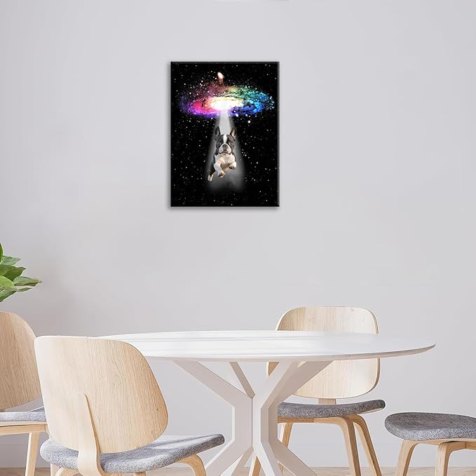Funny Dog Wall Art Canvas Boston Terrier Wall Decor Prints Framed Painting Bulldog Galaxy Pictures Gifts Artwork for Bathroom 16"x20"-PurrikoPets
