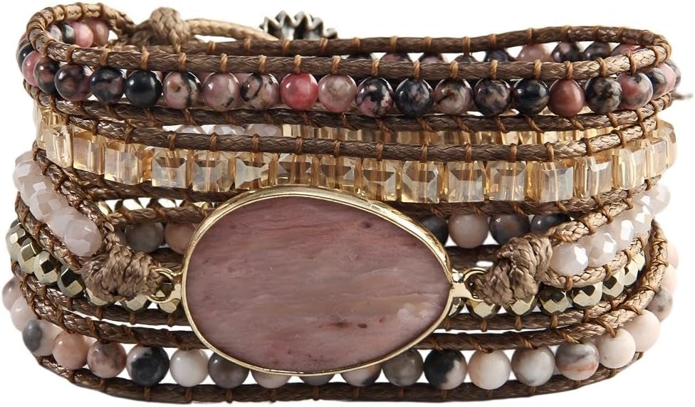 ZOSOJONA Women Wrap Bracelet Boho Natural Jasper Crystal Stone Beads Strand Bracelets