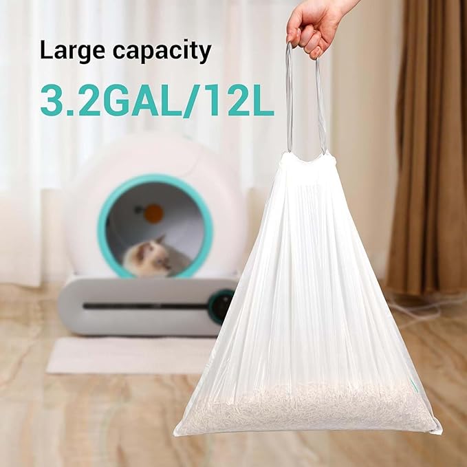 80 Count Waste Bags for Self-Cleaning Cat Litter Box, Replacement Extra Large Cat Litter Box Liners, 4 Rolls Drawstring Trash Bags for Robot, 20 x 18 Inches（4 Packs/80 Counts）-PurrikoPets