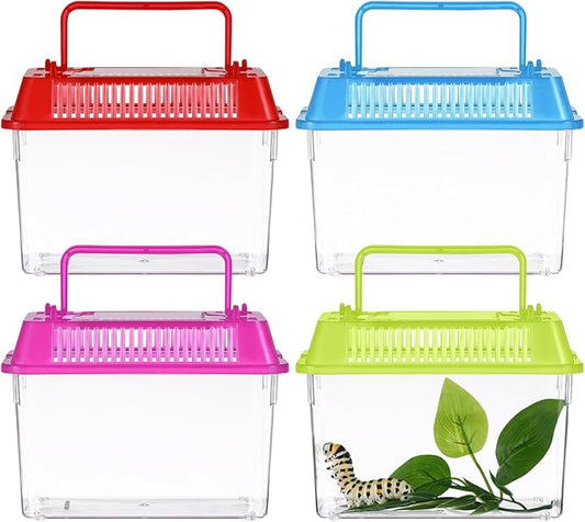 4pcs Portable Handheld Fish Tank Lightweight Aquarium for Turtle Goldfish and Hamster Transparent Container with Creative Design for Easy Feeding and Cleaning-PurrikoPets
