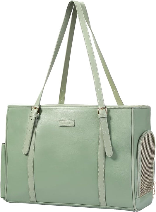Fashion Dog Purse Pet Carrier Leather Bag for Small Dogs Cats Puppy, Portable Tote Bag Airline Approved Soft-Sided Carriers (Green)-PurrikoPets