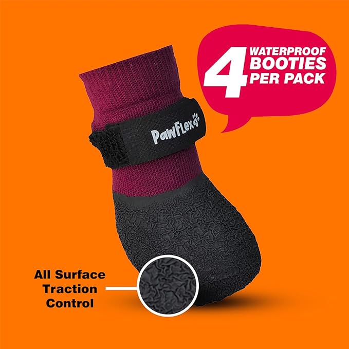 Double Dipped Thick Textured Waterproof Cotton Dog Socks | PawFlex Comfy Pawz Soft Indoor/Outdoor Pet Booties | Non-Slip Silicone Grip at Inner Wrist for No Twisting or Sliding Off| Adjustable Strap-PurrikoPets