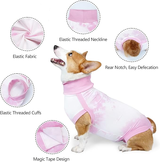 Dogs Recovery Suit for Male/Female Dog Onesie Tie Dye Pajamas Wound After Surgery Wear, Prevent Licking Wounds, E-Collar & Cone Alternatives 3XL Pink2-PurrikoPets