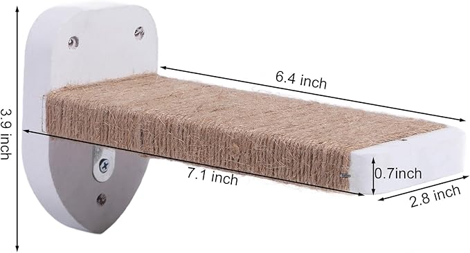 3pcs Wall Mounted Cat Steps, Climbing Furniture, Shelves With Hemp Rope Covered, Solid Wood Ladder for Playing and Climbing (Standard-White)-PurrikoPets