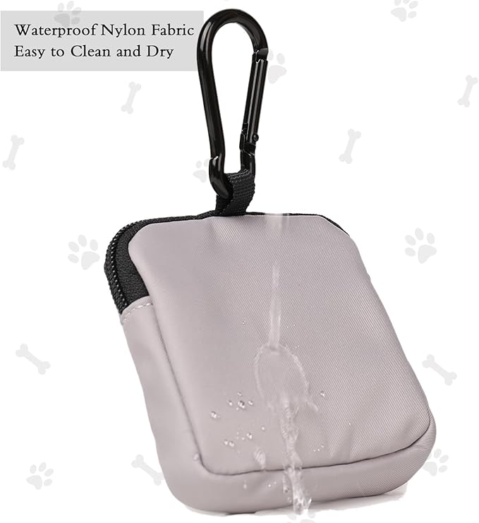 Dog Treat Pouch 2 PCS, Waterproof Small Dog Treat Bag for Leash, Hands Free Dog Walking Bag with Carabiner, Dog Poop Bag Holder for Pet Puppy Travel or Outdoor Use, Zipper Closure to Avoid Spilling-PurrikoPets