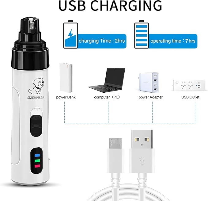 Electric Dog Nail Grinder - USB Rechargeable Electric Nail Trimmer with 3 Diamond Grinding Heads for Small to Large Dogs & Cats-PurrikoPets