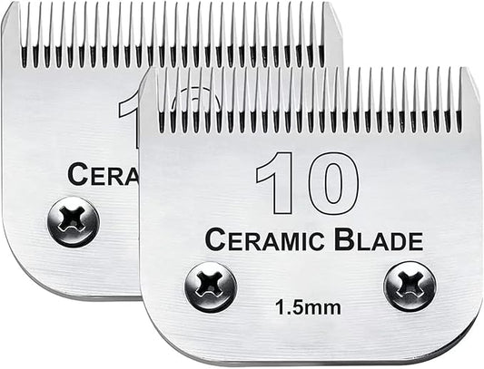 2PC 10 Blade Dog Grooming Clipper Replacement Blades Compatible with Andis Dog Clippers,Detachable Ceramic Blade & Stainless Steel Blade,Size-10, 1/16-Inch Cut Length (64315)-PurrikoPets