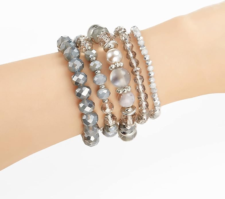 Noessla Beaded Boho Stretch Bracelet Colorful Stackable Crystal Beads Bracelets Trendy Costume Jewelry Mothers Day Gifts for Women