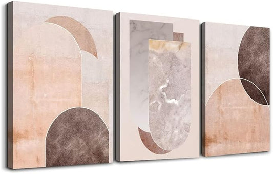 AHUASJART Boho Wall Decor Living Room Canvas Wall Art For Office Family Wall Decorations For Bedroom Modern Abstract Geometry Paintings Canvas Pictures Artwork Inspirational Home Decor 3 Pieces Set-PurrikoPets