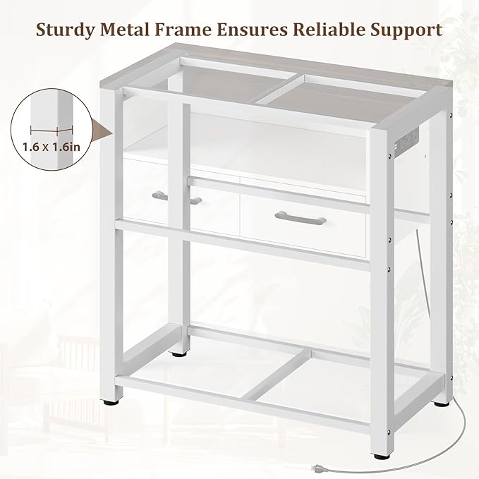 40-49 Gallon Fish Tank Stand with Two Storage Drawers, Heavy Duty Aquarium Stand with Waterproof Mat, Sturdy Metal Frame, 800 LBS Capacity Storage Cabinet, White-PurrikoPets